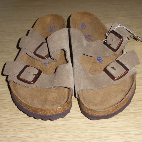 BIRKENSTOCKS NEW TAN LEATHER SANDALS MENS 8 WOMEN 10 ARIZONA DUAL STRAP D 41 265 - Picture 2 of 7